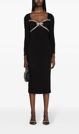 EMBELLISHED LONG SLEEVE MIDI SHEATH DRESS
