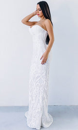 White Sequin Lace Strapless Maxi Dress New Arrivals styleofcb 