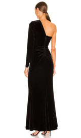 VELVET DIAMOND ONE SHOULDER SPLIT MAXI DRESS IN BLACK styleofcb 