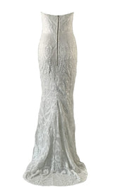White Sequin Lace Strapless Maxi Dress New Arrivals styleofcb 