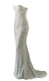 White Sequin Lace Strapless Maxi Dress New Arrivals styleofcb 