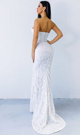 White Sequin Lace Strapless Maxi Dress New Arrivals styleofcb 