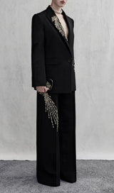CRYSTAL EMBELLISHED CREPE SUIT SET IN BLACK STYLE OF CB 