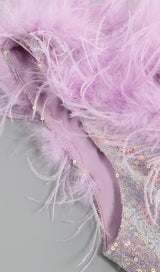PURPLE ONE SHOULDER SEQUIN FEATHER MINI DRESS Dresses styleofcb 