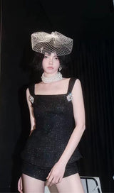 BOW-EMBELLISHED RHINESTONE MINI DRESS IN BLACK DRESS STYLE OF CB 