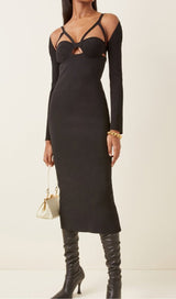 BANDAGE SEXY HALTER HOLLOW SKINNY SLIM MIDI DRESS IN BLACK styleofcb 