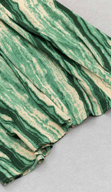 ALLOVER PRINT CUT OUT PUFF SLEEVE DRESS IN EMERALD GEMSTONE DRESS STYLE OF CB 