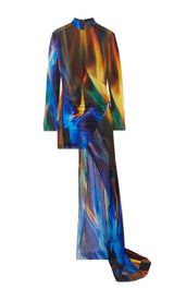 ASYMMETRIC PRINT FRONT MINI DRESS IN COLORFUL DRESS STYLE OF CB 