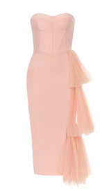 ASYMMETRICAL CORSET MIDI DRESS IN PINK DRESS STYLE OF CB 