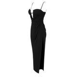 THIGH SLIT HALTER MAXI DRESS IN BLACK DRESS styleofcb 