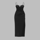 THIGH SLIT HALTER MAXI DRESS IN BLACK DRESS styleofcb 