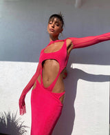 CUT OUT HIP WRAP MIDI DRESS IN PINK DRESS styleofcb 
