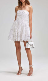 BEADED SEQUIN BANDEAU MINI DRESS IN WHITE styleofcb 