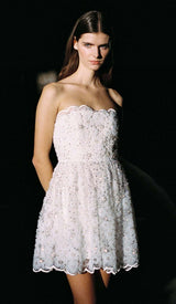 BEADED SEQUIN BANDEAU MINI DRESS IN WHITE styleofcb 