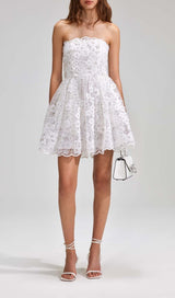 BEADED SEQUIN BANDEAU MINI DRESS IN WHITE styleofcb 