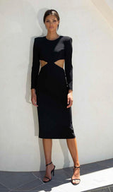 BLACK BACKLESS CHAIN MIDI DRESS styleofcb 