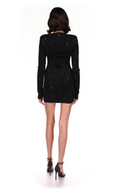 BLACK CRYSTAL PLUNGE MINI DRESS Dresses styleofcb 