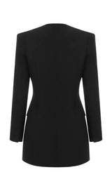 BLACK HOLLOW DRAPED TUXEDO DRESS ohmogo 