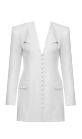 BLACK HOLLOW DRAPED TUXEDO DRESS ohmogo WHITE XS 