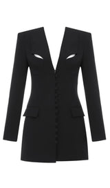 BLACK HOLLOW DRAPED TUXEDO DRESS ohmogo BLACK XS 