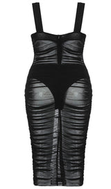 BLACK MESH PERSPECTIVE LOW-CUT DRESS