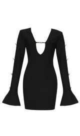 BLACK PLUNGE CRYSTAL BOW BANDAGE MINI DRESS Dresses styleofcb 