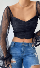 BLACK POLKA DOT WRAP CHEST CROP TOP styleofcb 