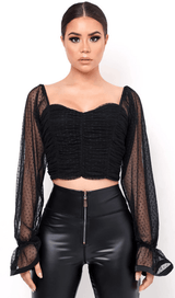BLACK POLKA DOT WRAP CHEST CROP TOP styleofcb 