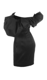 BLACK SATIN RUFFLE STRAPLESS DRESS ohmogo 