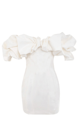 BLACK SATIN RUFFLE STRAPLESS DRESS ohmogo WHITE XS 