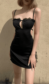 BLACK SLING SHOULDER SLIT DRESS styleofcb 