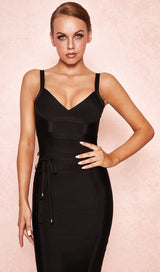 BLACK TIE WAIST BANDAGE DRESS