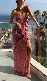 BOW DETAIL SEQUIN MAXI DRESS IN PINK DRESS STYLE OF CB 