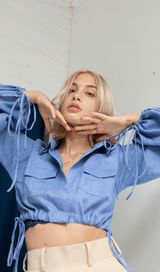 BRAWSTRING WAIST SHORT SHIRT IN BLUE styleofcb 