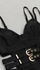 BUCKLE BANDAGE MIDI DRESS IN BLACK DRESS STYLE OF CB 