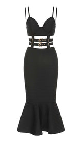 BUCKLE BANDAGE MIDI DRESS IN BLACK DRESS STYLE OF CB 