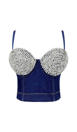 BUSTIER DENIM TOP IN BLUE DRESS STYLE OF CB XS DARK BLUE 