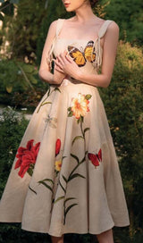 BUTTERFLY FLOWER PRINY MIDI DRESS IN GRAY DRESS styleofcb 