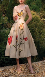 BUTTERFLY FLOWER PRINY MIDI DRESS IN GRAY DRESS styleofcb 