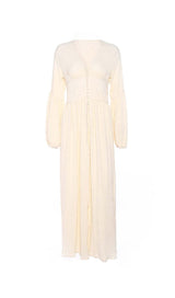 BUTTON-FRONT PUFFED SLEEVES MAXI DRESS IN WHITE DRESS STYLE OF CB 