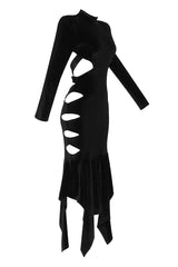 BACKLESS CUT-OUT DETAILED VELVET MIDI DRESS styleofcb 