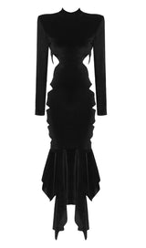 BACKLESS CUT-OUT DETAILED VELVET MIDI DRESS styleofcb 