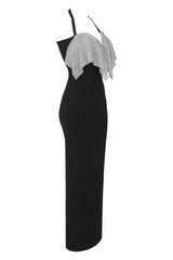 BLACK HALTER BANDAGE CORSETED DRESS WITH CRYSTAL CHAINMAIL Sequins Dress styleofcb 