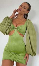 CAGE SLEEVE HOLLOW MINI DRESS IN GREEN styleofcb 