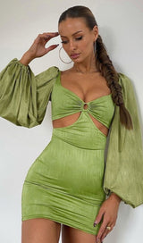CAGE SLEEVE HOLLOW MINI DRESS IN GREEN styleofcb 
