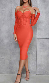 CORSET RUCHED MIDI DRESS IN RED DRESS STYLE OF CB 