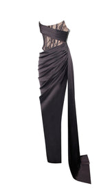 CORSET SATIN PLEATED MAXI DRESS IN BLACK DRESS STYLE OF CB 