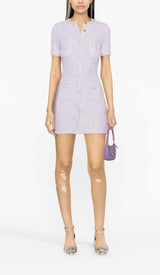 CRYSTAL-EMBELLISHED BUTTON MINI DRESS IN LILAC DRESS STYLE OF CB 