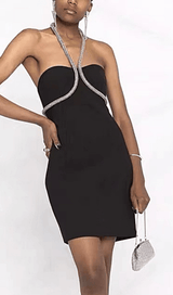 CRYSTAL NECKLACE MINI DRESS IN BLACK