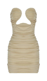 CUT-OUT RUCHED BODYCON MINI DRESS IN WHITE styleofcb XS KHAKI 